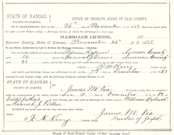 Wm Ryland Hannah marr cert